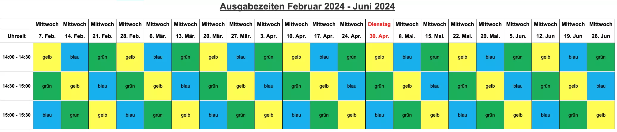 Ausgabezeiten / Plan der Tafel Herxheim e.V.
